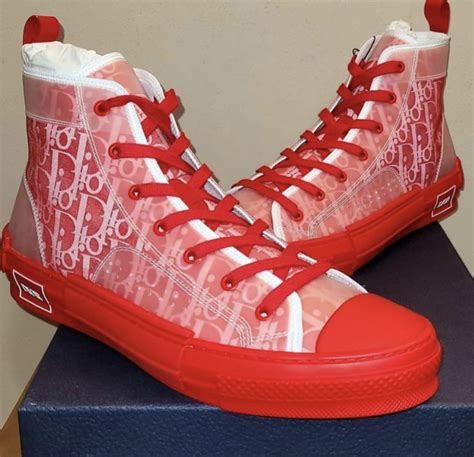 b23 high top sneaker in blue & red dior oblique|b23 high top sneaker price.